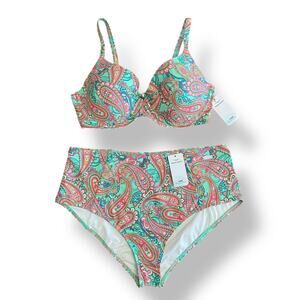 Lascana NWT Paisley Print Bikini Set Womens Size 36D Top and‎ Size 12 Bottoms